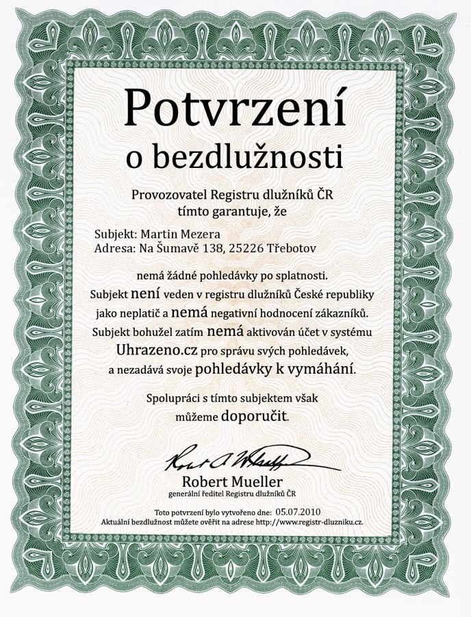 Certifikát firmy POK-KLEM